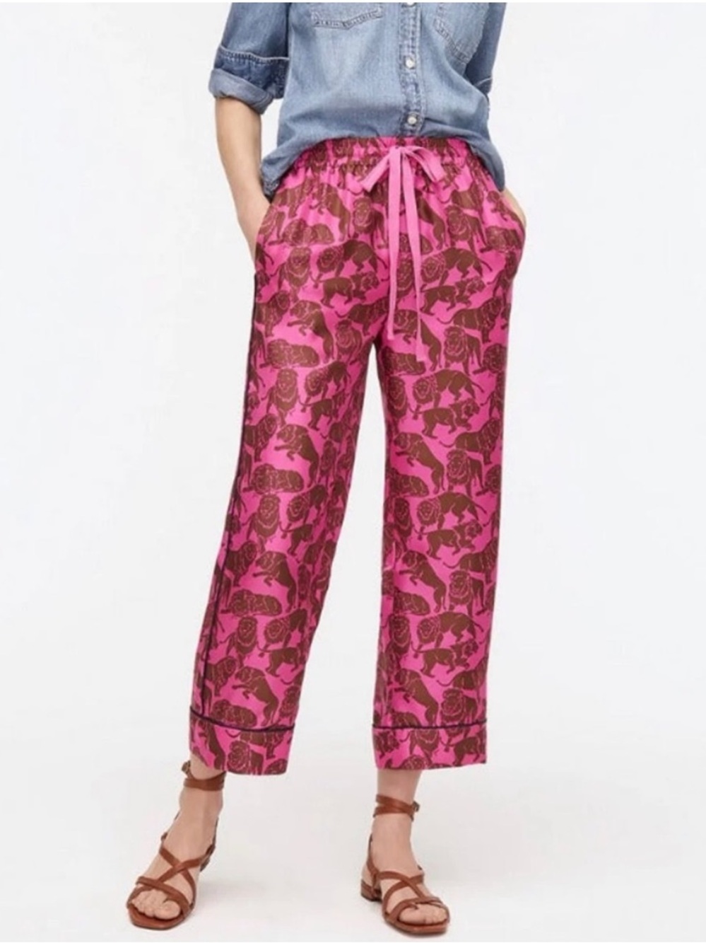 NEW J. Crew Collection Silk Twill Relaxed Pant in Sleepy Lions Print Size 2 NWT
